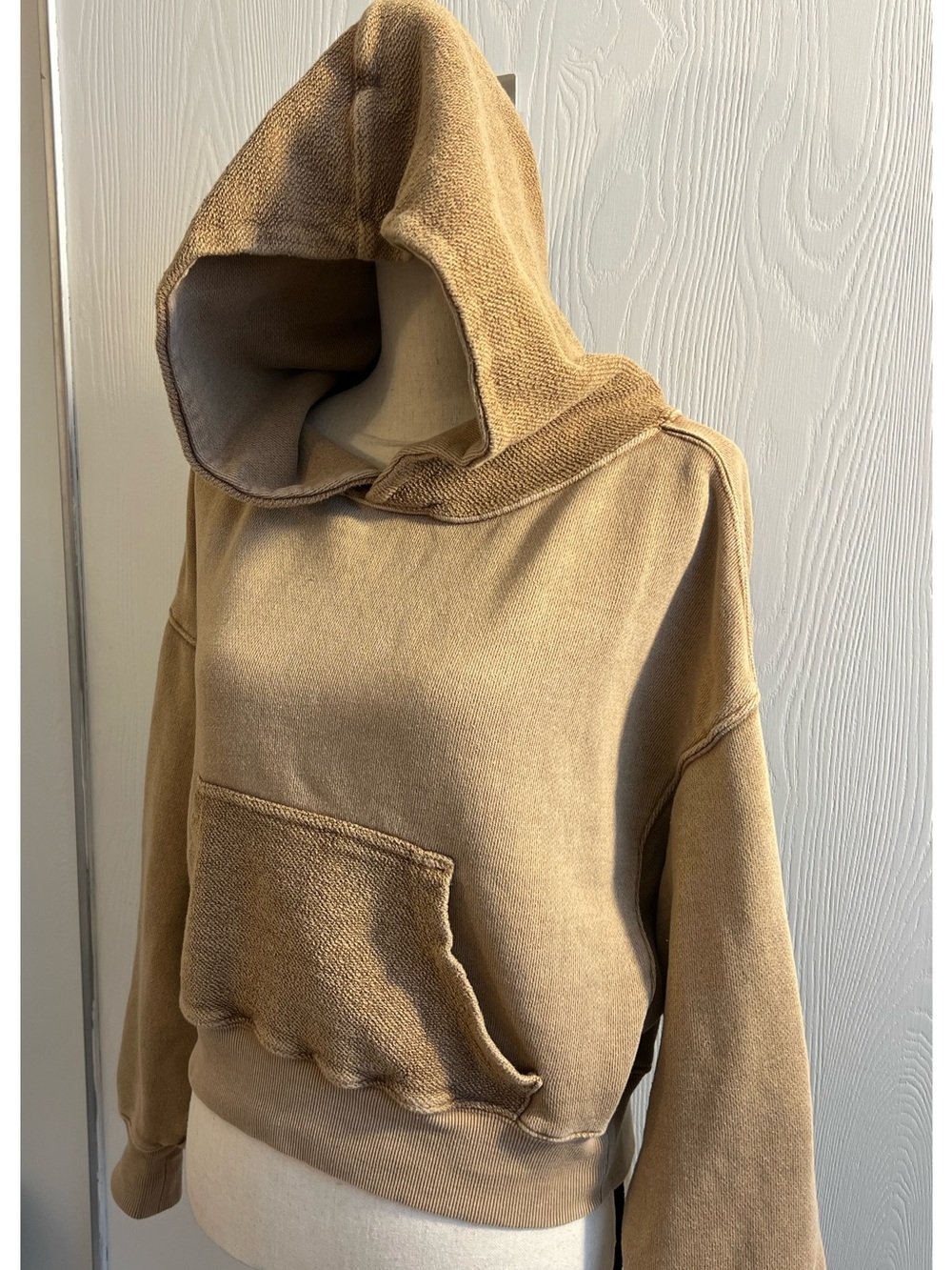 Free People Joey Cozy Hooded Pullover Sweater in Latte Tan in a Vintage Wash